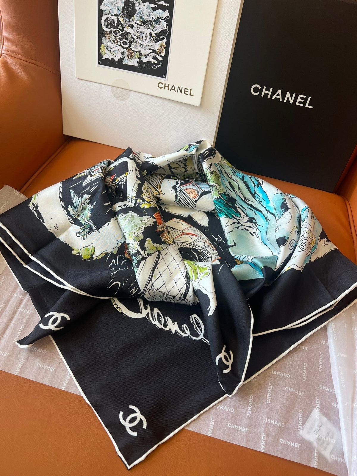 CHANEL 25S SCARF 90 IN SILK 715642
