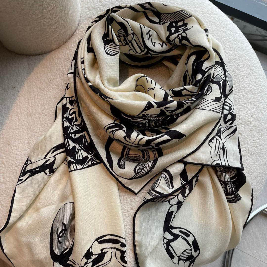 CHANEL 25S SCARF 140 IN CASHMERE SILK 733892