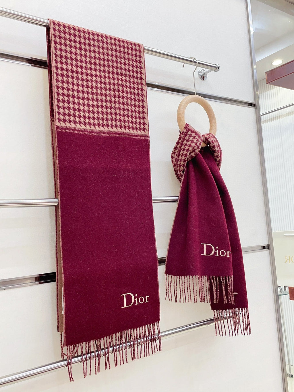 DIOR SCARF 180 CM IN BURGUNDY RED CASHMERE 419821