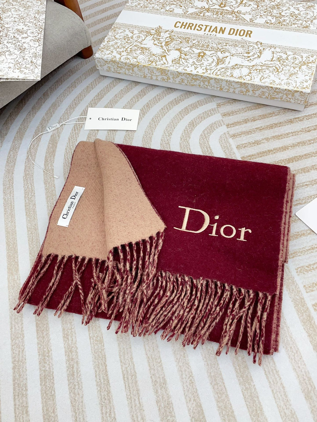 DIOR SCARF 180 CM IN BURGUNDY RED CASHMERE 419821
