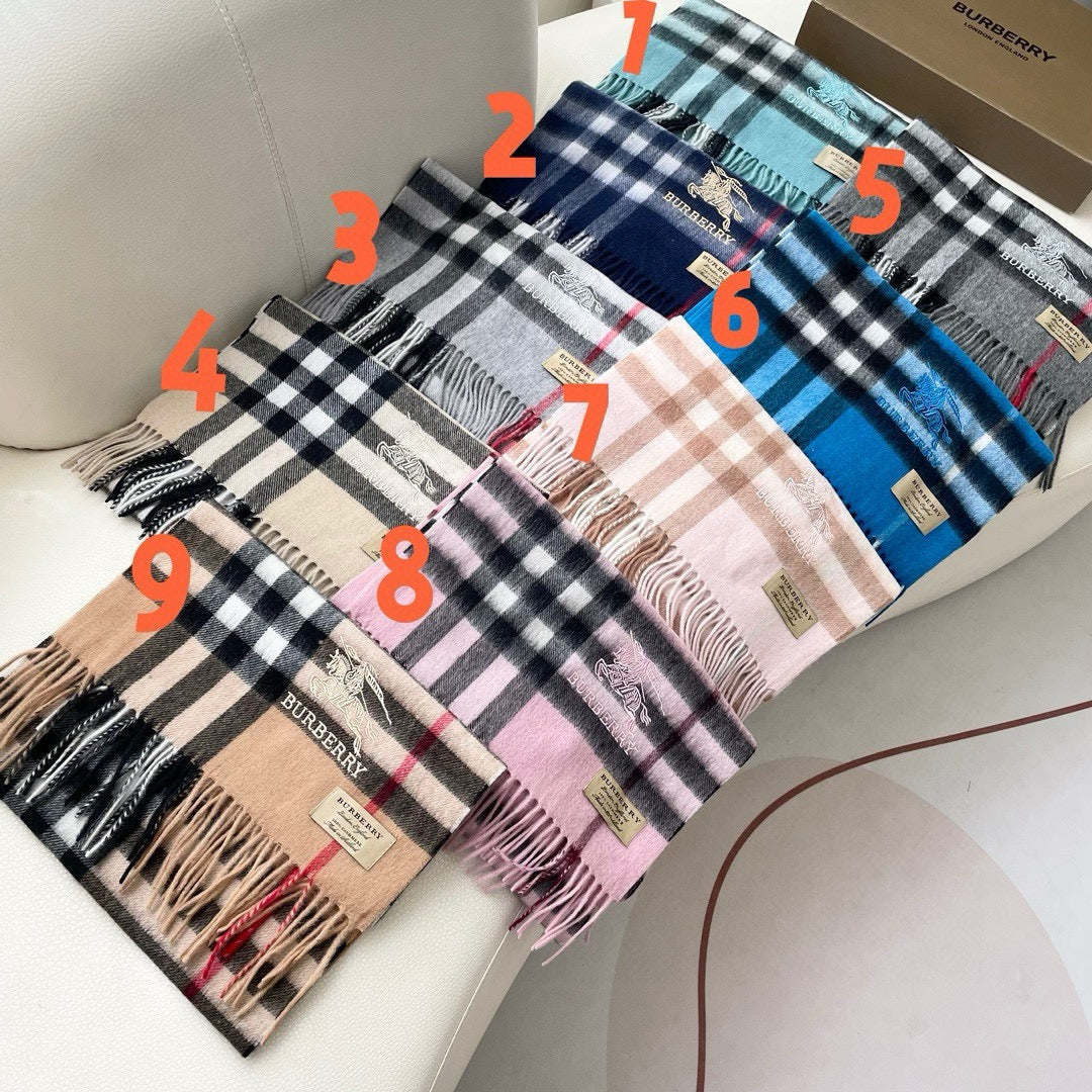 BURBERRY CHECK SCARF 180 CM IN PASTEL GRAY MIX BLACK CASHMERE 405483