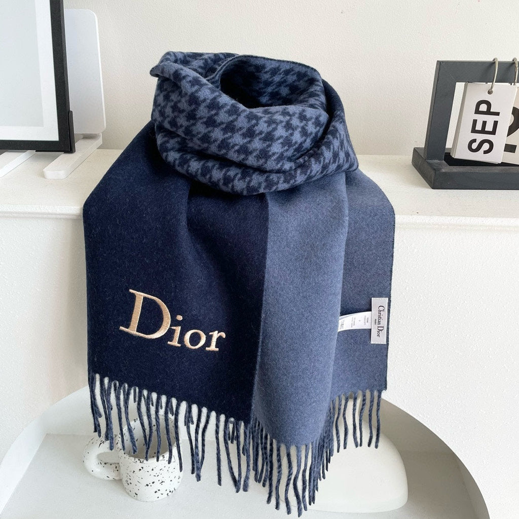 DIOR SCARF 180 CM NAVY BLUE WOOL AND CASHMERE 407336