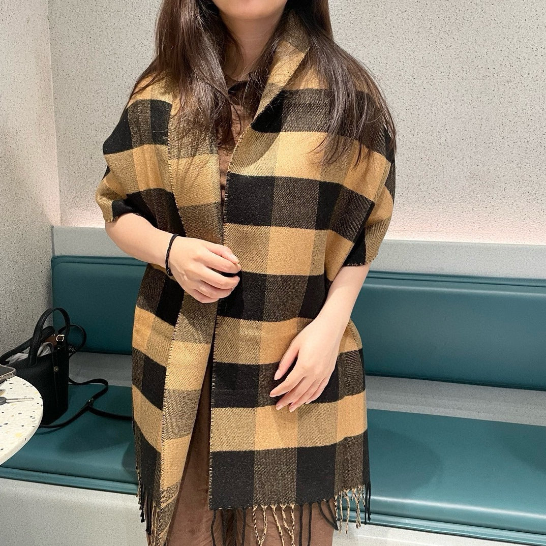 DIOR CHECK SCARF 180 CM IN BLACK MIX SAND YELLOW CASHMERE AND WOOL 415298