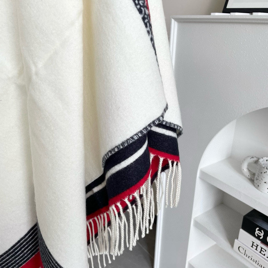 DIOR LARGE SHAWL 140 CM IN WHITE MIX COLORFUL CASHMERE AND WOOL 416843