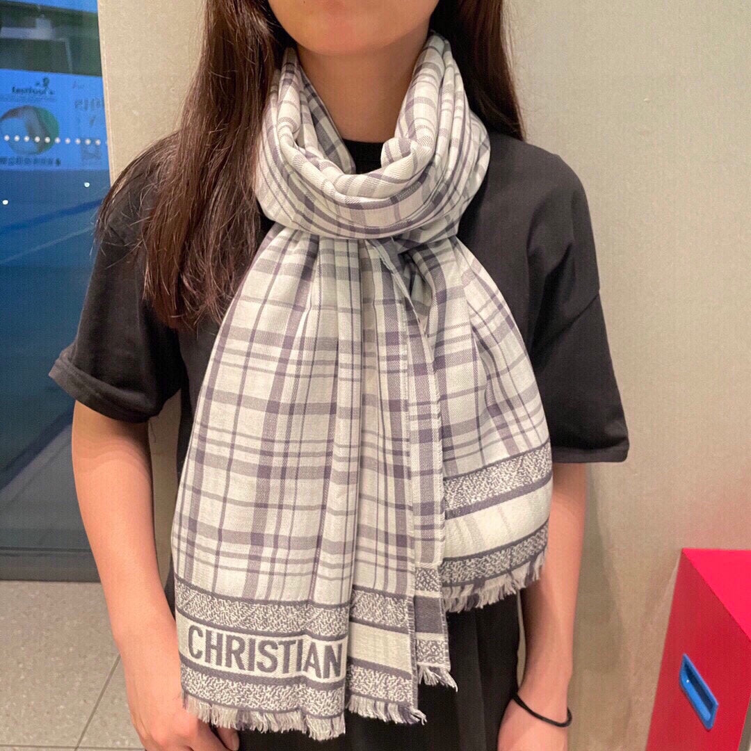 DIOR SCARF 200 CM IN BLACK MIX WHITE CASHMERE AND SILK 418334