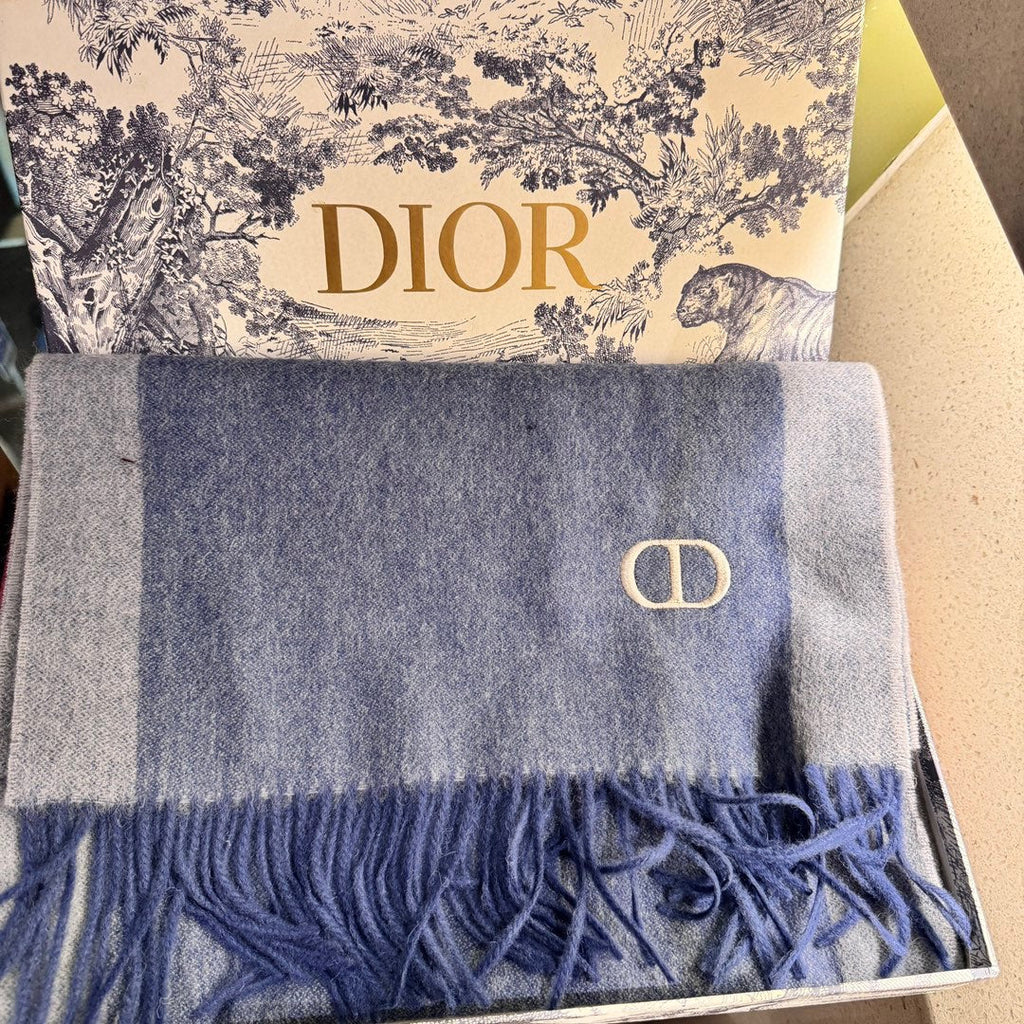 DIOR SCARF 180 CM IN PACIFIC BLUE CASHMERE AND WOOL 408837