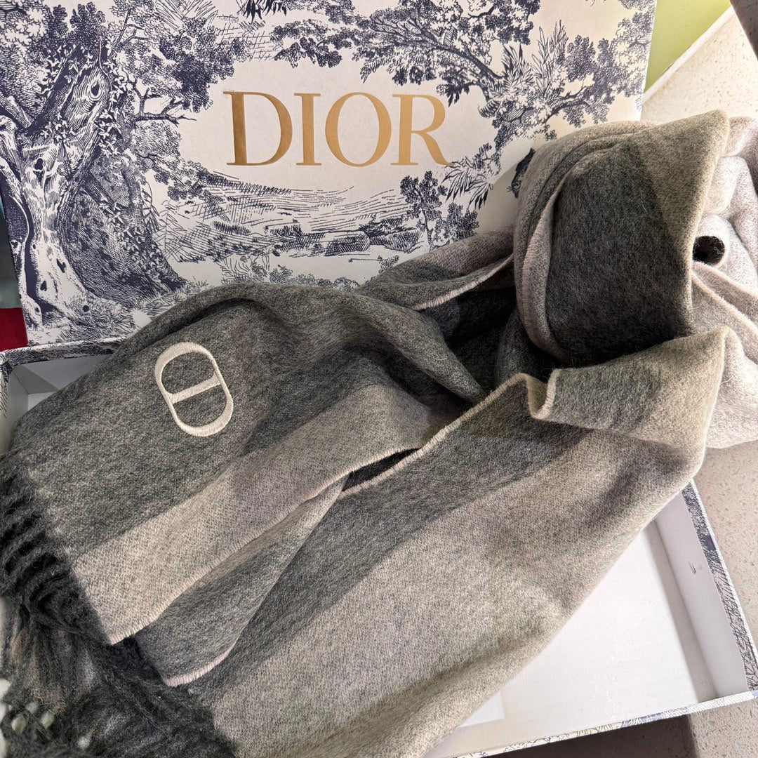DIOR SCARF 180 CM IN MOUSE GRAY CASHMERE AND WOOL 408840