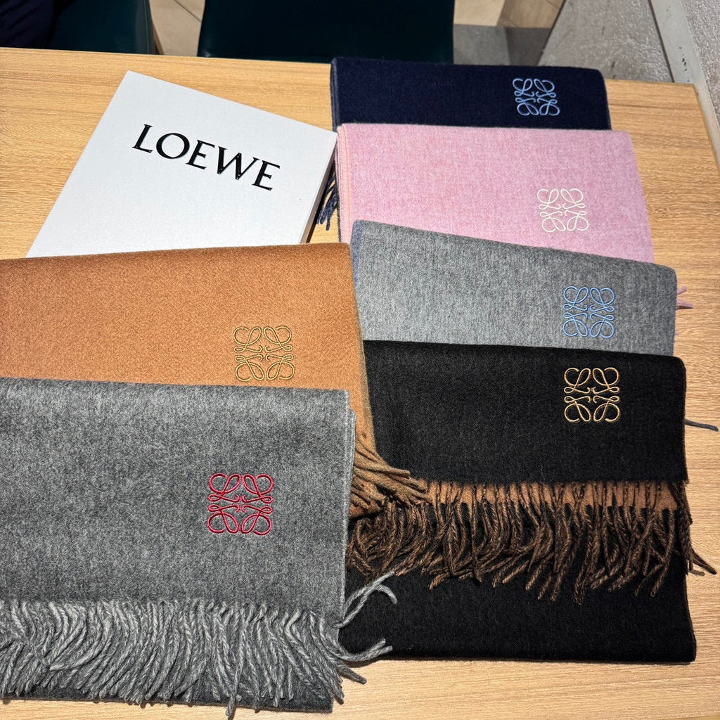 LOEWE SCARF 180 CM IN LIGHT BLUE AND NAVY BLUE WOOL AND CASHMERE 411842