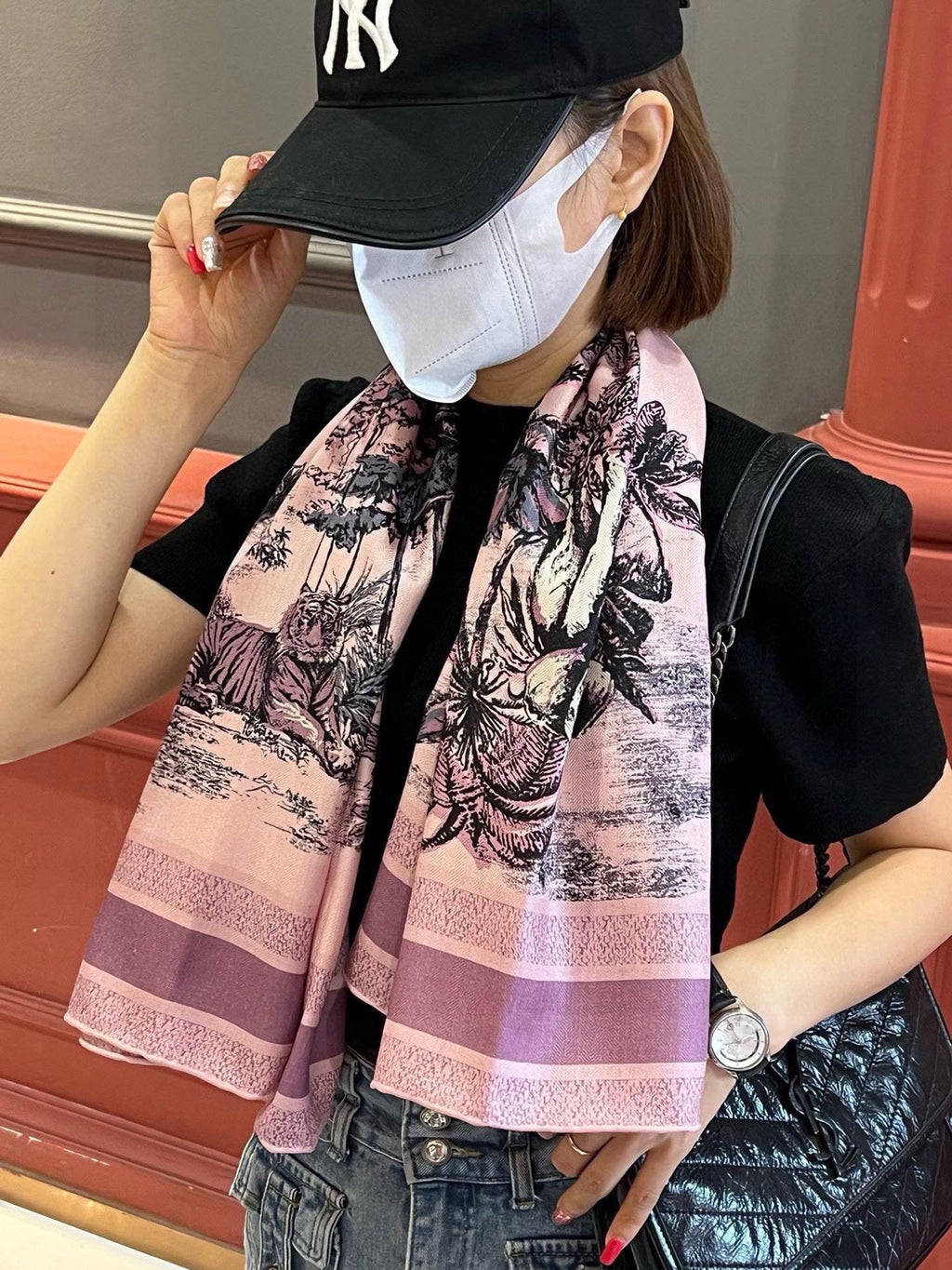 DIOR SQUARE SCARF 110 CM IN COLORFUL SILK VELEVET 389724