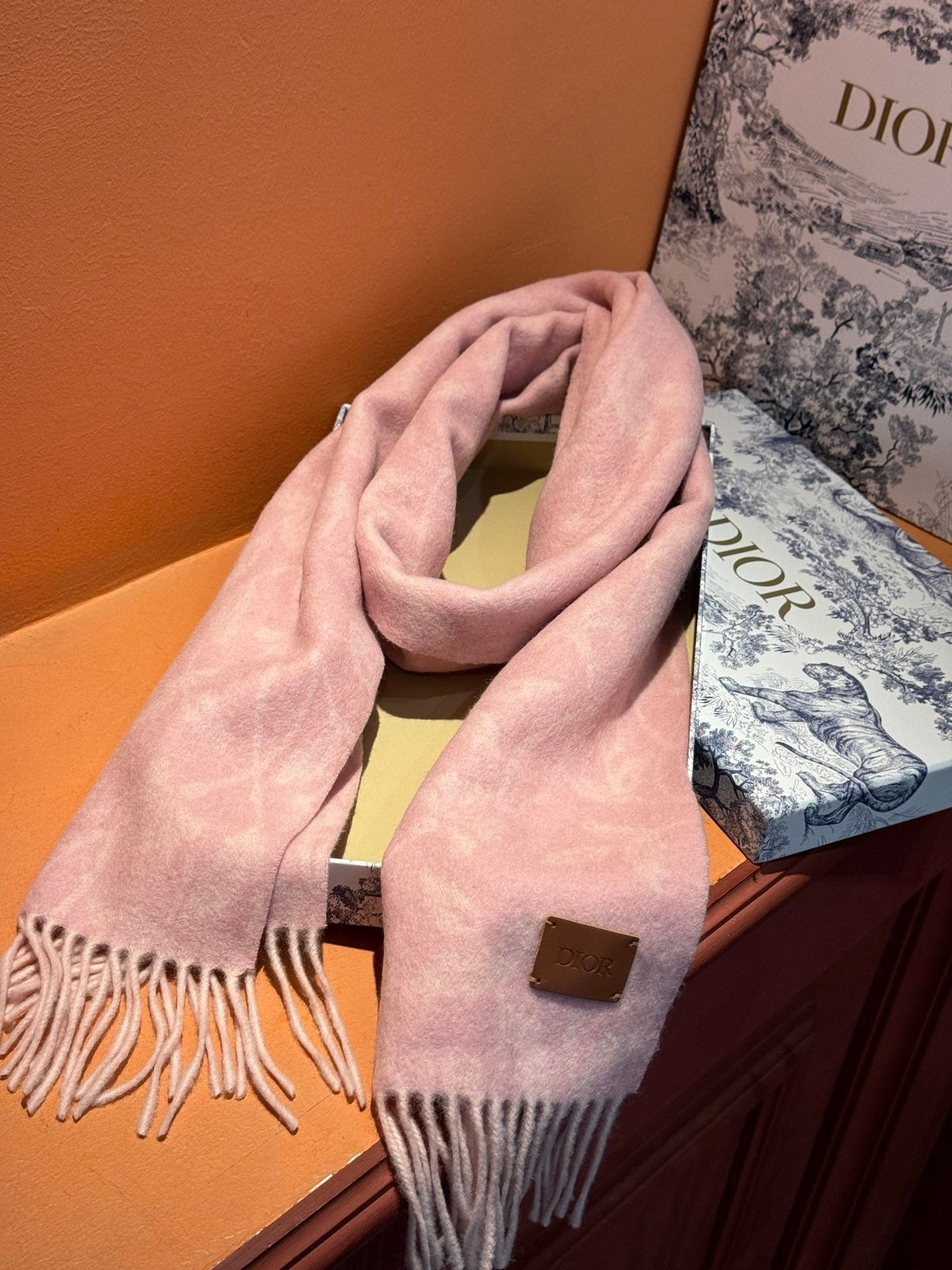 DIOR SCARF 180 CM IN BABY PINK MONOGRAM CASHMERE 394643
