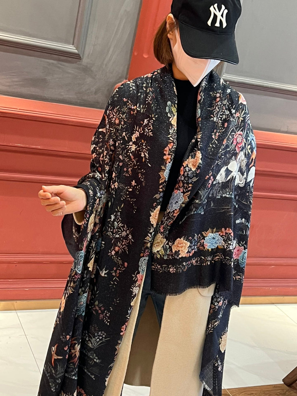 DIOR SCARF 200 CM IN BLACK MIX COLORFUL CASHMERE 413824