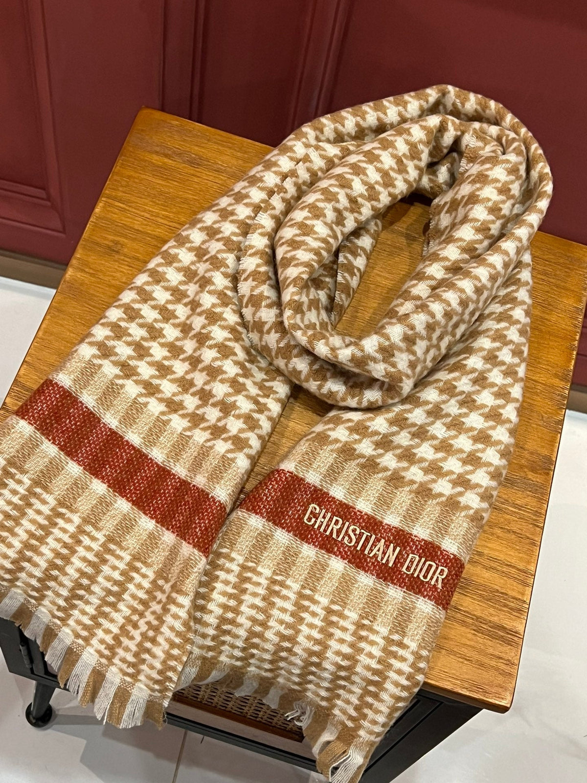 DIOR SCARF 190 CM IN PEANUT BROWN MIX WHITE CASHMERE 416802