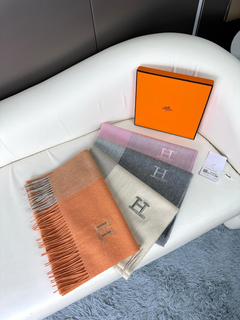 HERMES SCARF 190 CM IN DOVE GRAY CASERE