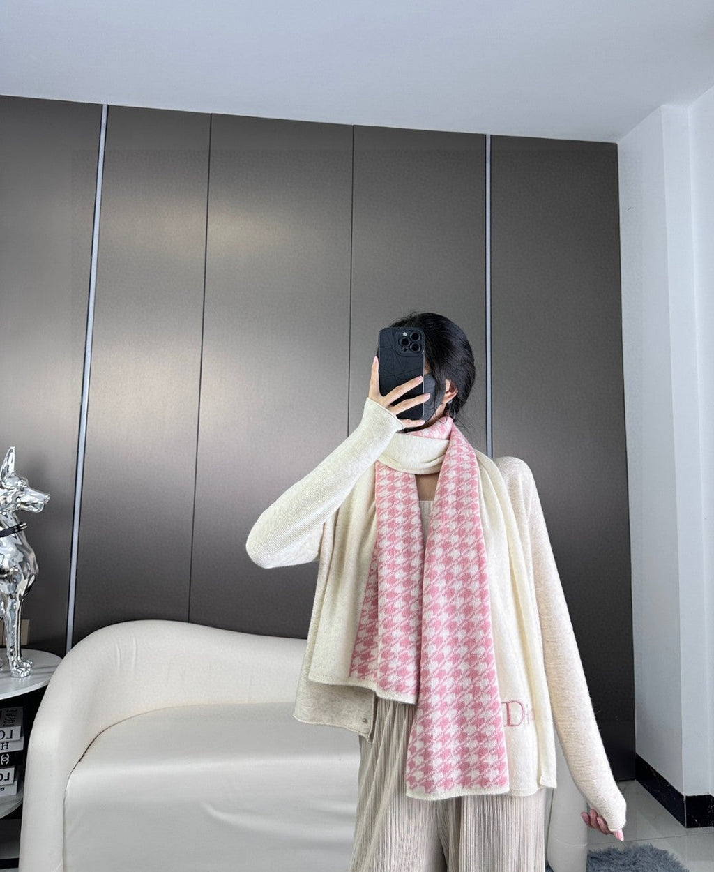 DIOR SCARF 190 CM IN BABY PINK MIX BEIGE CARO CASHMERE 388126