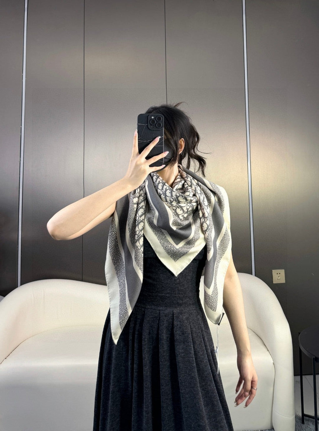 DIOR MONOGRAM SQUARE SCARF 140 CM IN COLORFUL CASHMERE AND SILK 413743