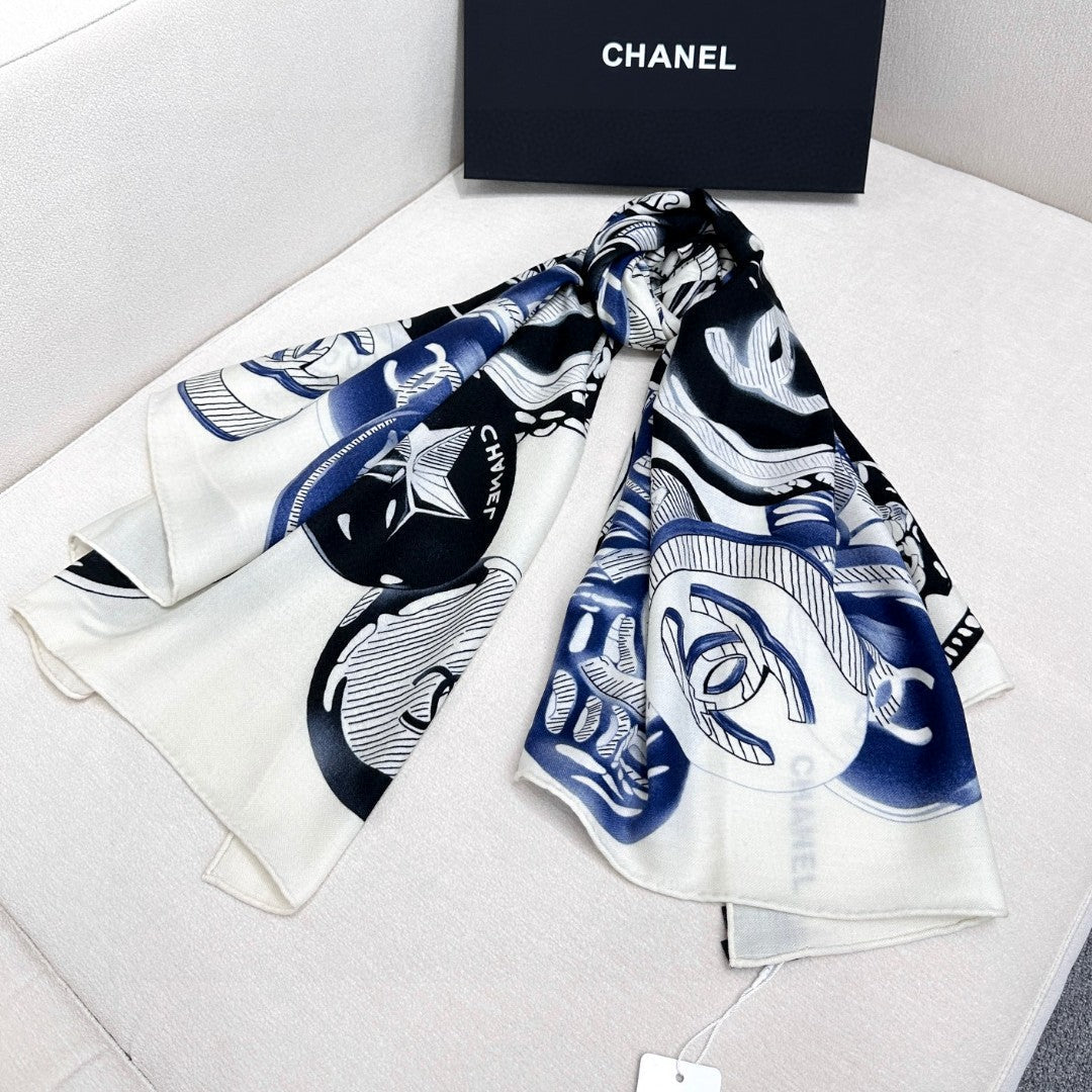 CHANEL 25S SCARF 140 IN CASHMERE SILK 642080