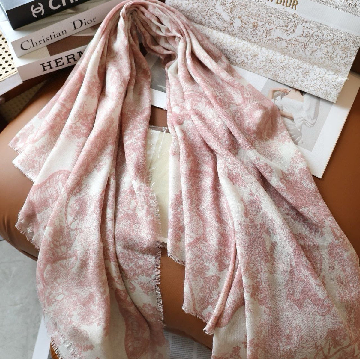 DIOR SCARF 180 CM IN LIGHT PINK SILK AND CASHMERE 418264