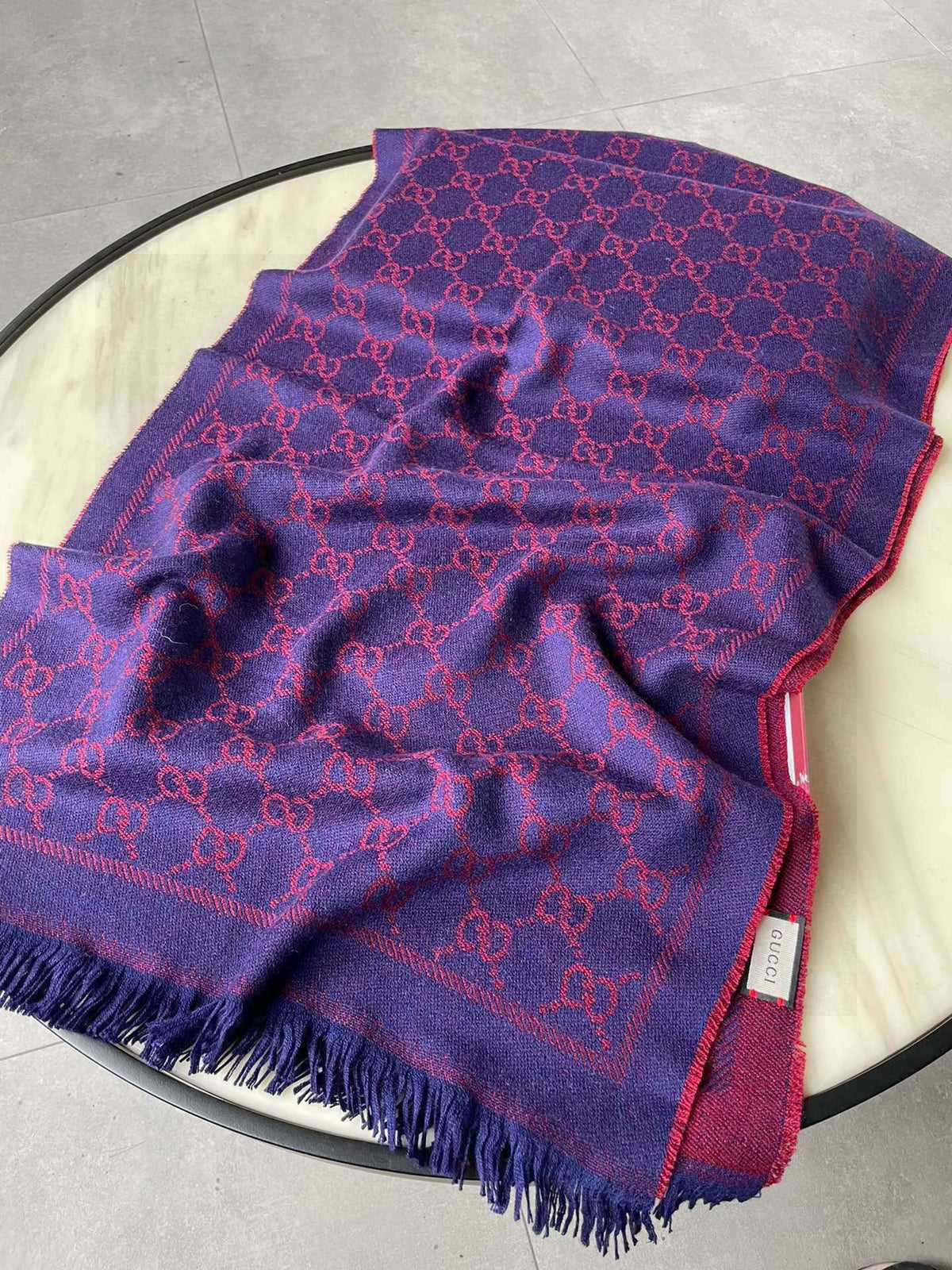 GUCCI SCARF 180 CM IN VIOLET PURPLE  PATTERN MONOGRAM WOOL 407526